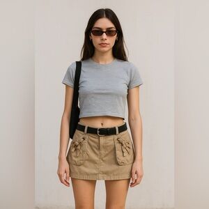 VINTAGE Gap Cargo Micro Mini Skirt Size 14* (28"W)‎ Khaki Tan 90's Y2K Retro